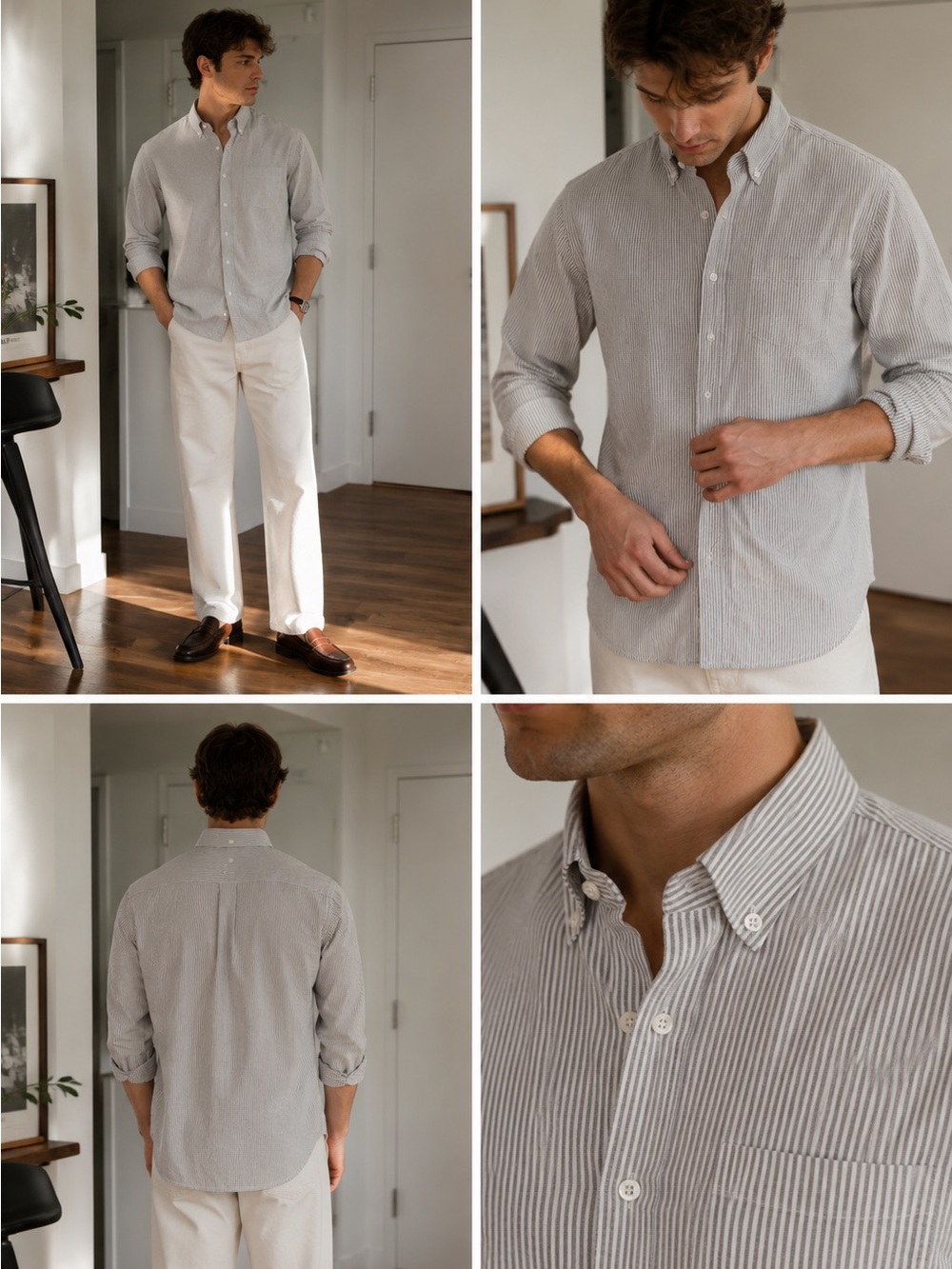 AMI Paris Men's Grey Stripe Button-Down Shirt